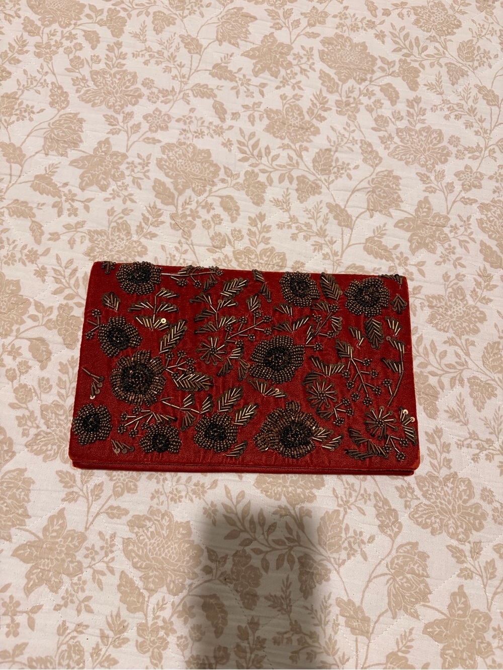 Embroidered Red Floral Evening Clutch